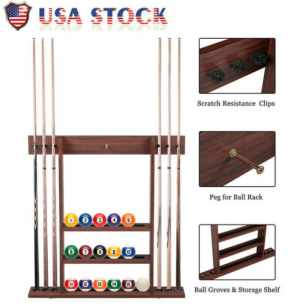 Mahogany Color Made of Solid Hardwood Cue Rack Only Premium Billiard Pool Cue Stick Holder Wall-Mounted Billiard Cue Holder